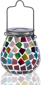 Afirst Mosaic Solar Lanterns Outdoor - Glass Hanging Solar Lights Hollow Out Waterproof Table Lamp Outdoor Decorative for Garden, Patio, Holiday Party Outdoor Decoration