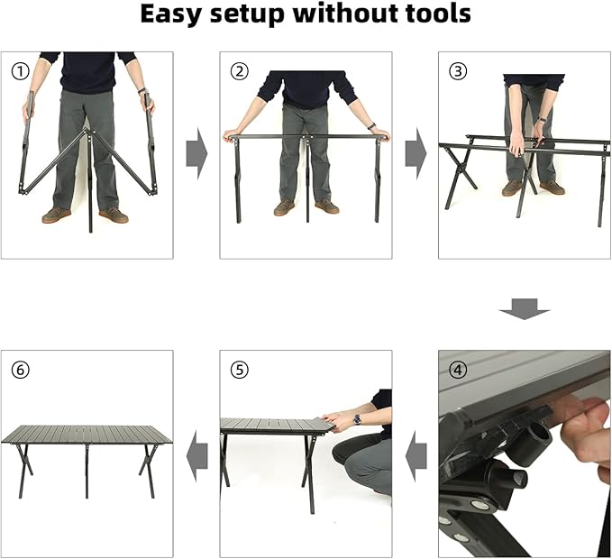 ROCK CLOUD Folding Camping Table Aluminum Portable Roll-Up Picnic Table 4-6 Person for BBQ Backyard Patio Party, 48x24 in, Wood Grain