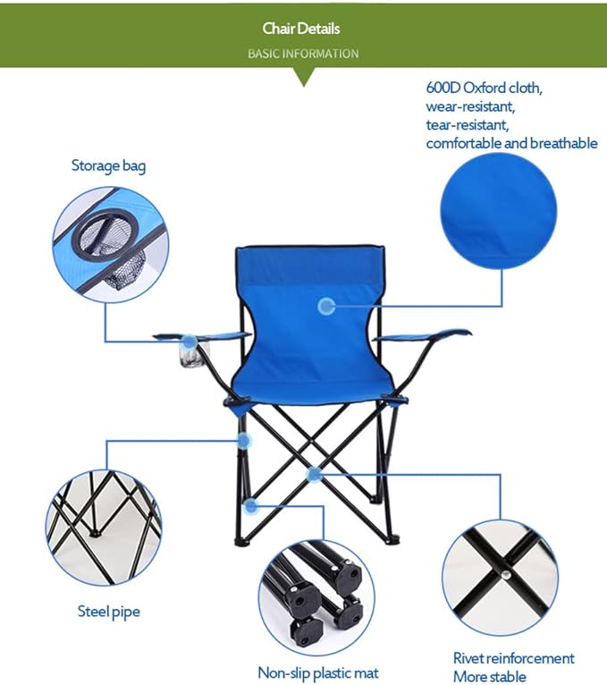 ZONEMEL Portable Camping Chair, Arm Rest Design, Fully Cushioned Seat and Back, Side Pocket, Cup Holder, and Carry Bag, Collapsible Chair for Camping, Saunas, Beach, Tailgates and Sports