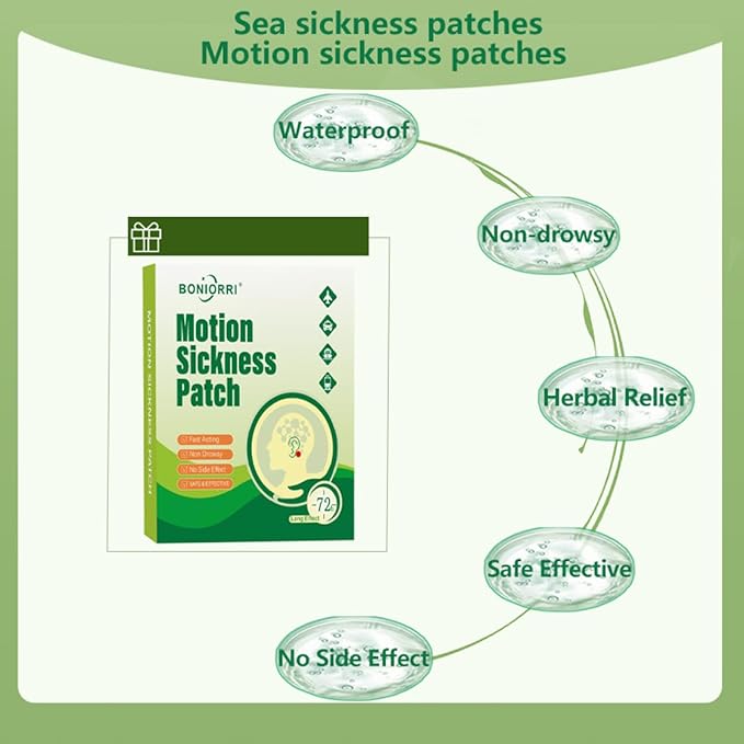 Motion Sickness Patches - Sea Sickness Patches for Cruise, Seasickness Patch Non Drowsy Behind Ear for Car, Sea, Air Sickness, Travel Essentials for Adults and Kids. 24 Count