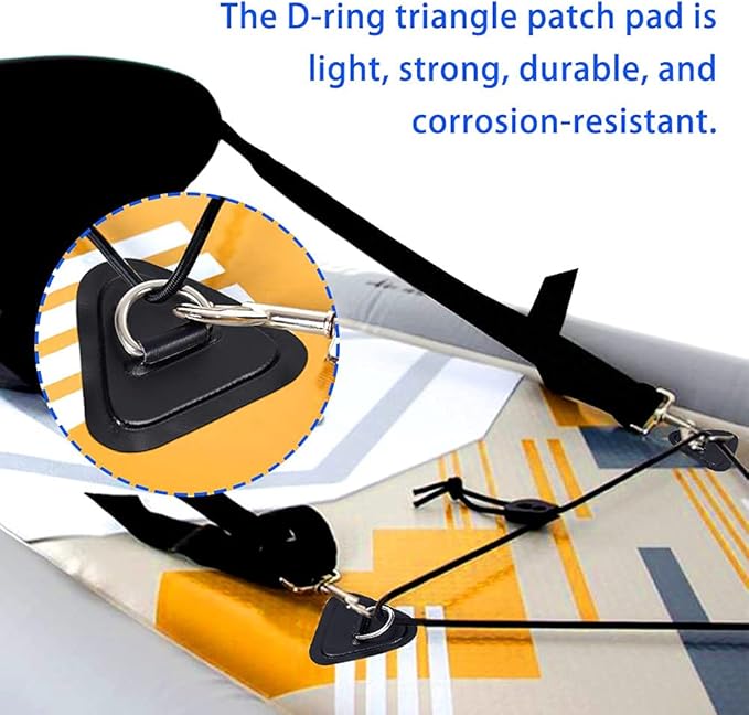 TOBWOLF 6 Pack 3.54" / 9cm Stainless Steel D-Ring Patch for Inflatable Boat Kayak Dinghy SUP, Triangular D-Ring PVC Patch Stand-Up Paddleboard Canoe Rafting Accessories, NO Glue Included