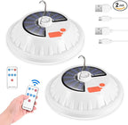 2-Pack Portable Rechargeable Camping Lights, Tent Lights LED Lantern Power Solar Battery Powered, 5 Lighting Modes, IP65 Waterproof Flashlight for Hiking/Emergency/Night