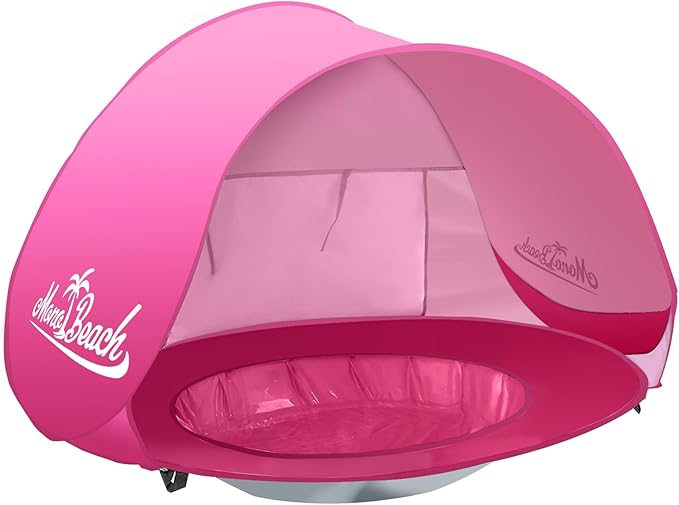 Monobeach Baby Beach Tent Pop Up Portable Shade Pool UPF50+ UV Protection Sun Shelter for Infant with Easy Set Up Canopy (Pink Beach Tent)