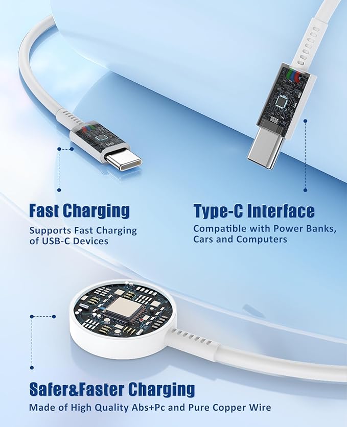 for Samsung Charger Fast Charging,2 in 1 Galaxy Watch Phone Charger 6.6ft with 25W USBC Chargers Compatible for Galaxy Watch 8/7/Ultra/6/6 Classic/5/5Pro/4 Classic/3/Active2/1/S24/S23/S22-White
