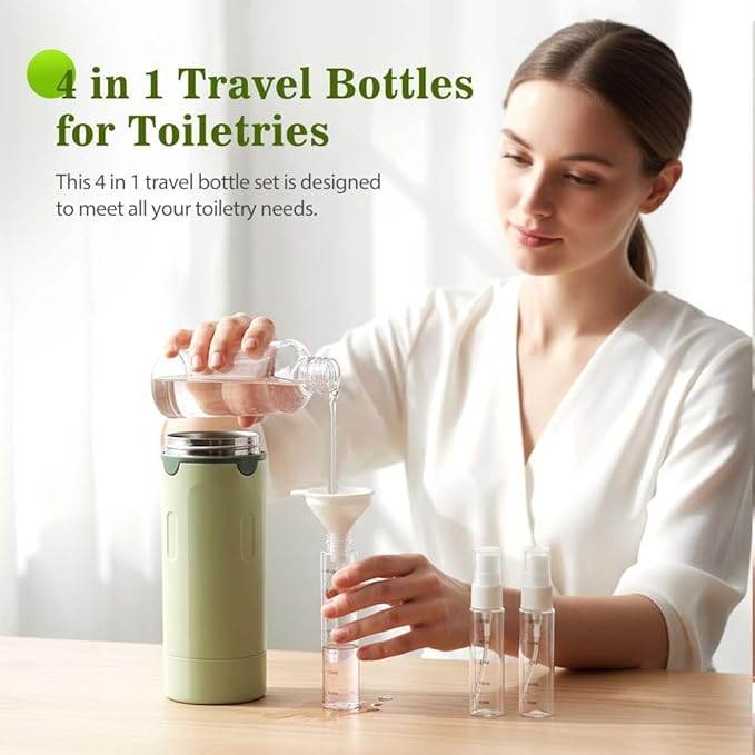 HISKI 4 in 1 Travel Bottles for Toiletries,Portable Travel Toiletries Bottle Set, Portable Containers for Shampoo Lotion Conditioner Cream Transparent with Scale and Label (White-2PC)