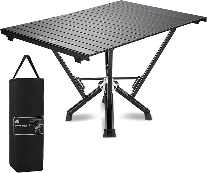 Camping Table Folding, Small Camping Table with Load 380lbs, Portable Roll up Aluminum Foldable Table with Carry Bag for Outdoor, Picnic, Camping, Black