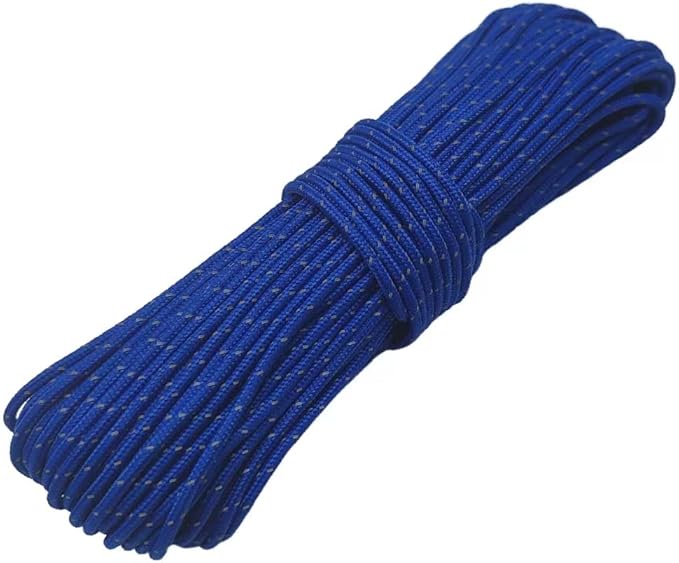 2mm Reflective Guyline Camping Paracord, Ultralight Thin Cord Rope for Tarp Rain Fly Tent Camping, 65 Feet (Blue)