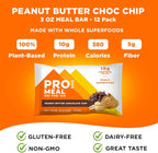 PROBAR - Meal Bar, Peanut Butter Chocolate Chip, Non-GMO, Gluten-Free, Healthy, Plant-Based Whole Food Ingredients, Natural Energy (12 Count)
