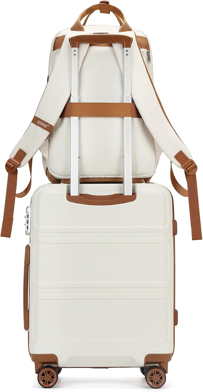 Kono Luggage Set 3 Piece Carry On Hardside Luggage with TSA Lock Spinner Wheels Carry On Suitcase Cream White