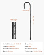 VEVOR Rebar Stakes, 16-Inch, Heavy-Duty 0.4 in Diameter J Hook, Galvanized Steel Ground Anchors with Chisel Point End & Rust-Resistant Coating, for Gardening Support, Fence, Camping Tents (24-Pack)