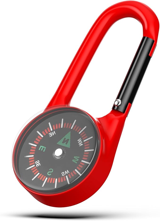 Carabiner Clip On Compass Keychain, Mini Pocket Compass for Hiking, Camping, Fishing, Portable Small Compass Survival, Lightweight Keychain Compass for Kids and Outdoor Adventures