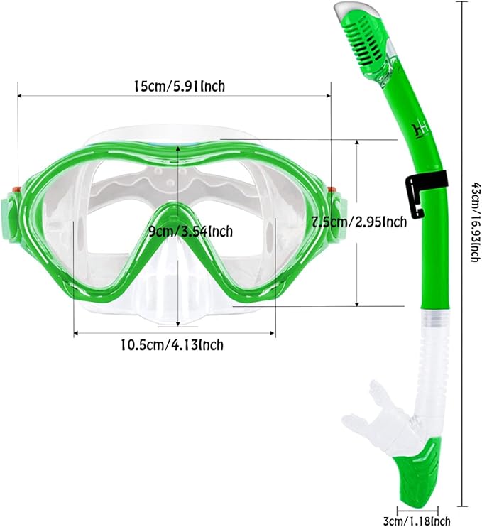 Kids Mask Fins Snorkel Set Snorkeling Packages, with Diving Mask, Snorkel, Adjustable Swim Fins, Mesh Bag, Anti-Fog Anti-Leak Snorkeling Gear for Kids for Snorkeling Swimming Diving