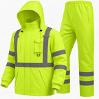 Hi Vis Class 3 Safety Rain Jacket for Men Waterproof, Reflective High Visibility Rain Gear Construction Rain Suit (Yellow 2XL/3XL)