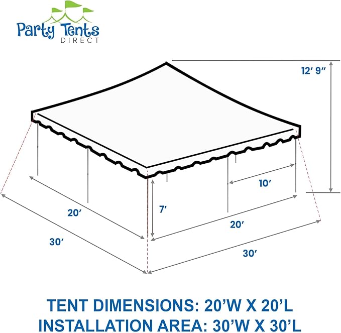 Party Tents Direct 20’ x 20’ Weekender Canopy Pole Tent, Indoor and Outdoor Heavy Duty Easy Up, 80 Person Capacity Tent for Parties, Weddings, and Events, Commercial and Residential Use, PVC White Top