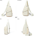 7L Sling Bag For Women Faux Leather Anti Theft Small Casual Daypack Backpack Fanny Pack Crossbody Chest Bags Purse Waterproof Coffee Beige