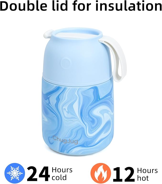 Thermo for Hot Food for Adults Kids | Wide Mouth, 18 oz Insulated Food Jar with Spoon, Leakproof Soup Thermo for School Office Travel, Thermal Steel Lunch Container Easy to Carry (Blue)