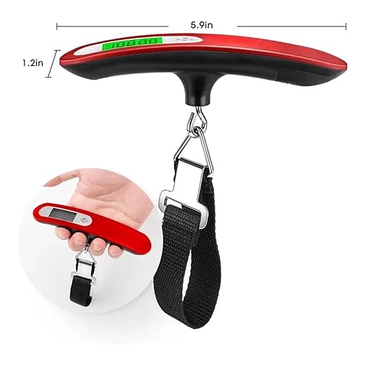 Portable Digital Luggage Scale - 2 Pack, Handheld Electronic Scale for Travelers, 110 lbs Capacity, Lightweight Travel Scale (d) - Aurate Weight Measurement (Red 1)