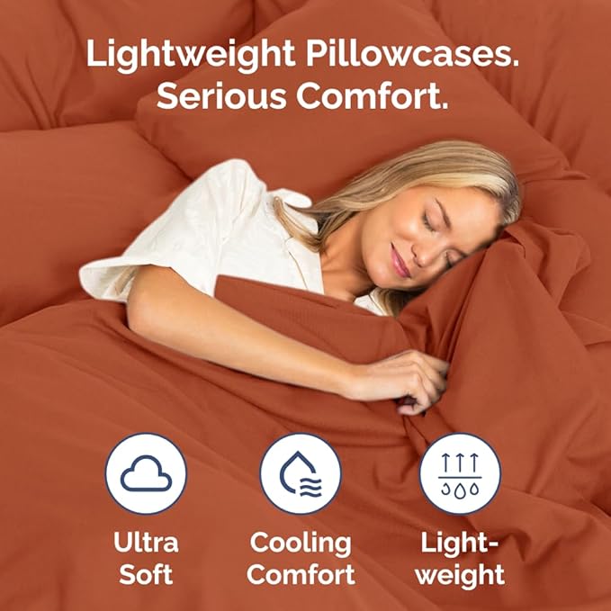 Standard Pillow Cases Set of 2 - Ultra Soft Hotel Quality Pillowcase Covers - Comfy Bedding for Women, Men, Kids & Teens - Machine Washable Pillow Protectors - 2 Piece Set - Standard Size Terracotta