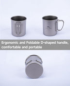 iClimb Titanium Cup Camping Coffee Mug Ultralight Compact with Foldable Handle (750ml)