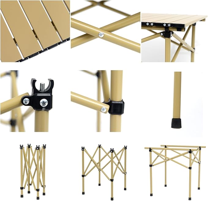 Wind Tour Portable Camping Table Folding Side Table Aluminum Lightweight Table with Carry Bag for Outdoor Cooking Hiking Picnics BBQ Travel (37.4 * 22.4 * 19.7Inches,Khaki)
