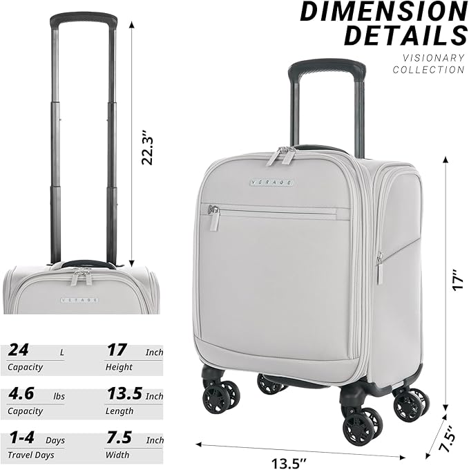 Verage Underseat Carry On Luggage with Wheels & USB Port,14 inch Cloud Gray Wheeled Spinner Carry-on Luggages Bags for Airlines, Lightweight Overnight Suitcase for Men Women