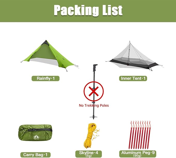 Night Cat Ultralight Tent 1 Person for Professional Backpacker Hiker 2 LBS Only Lanshan Backpacking Bivvy Ground Tent Heavy Rain Waterproof Trekking Pole Not Included