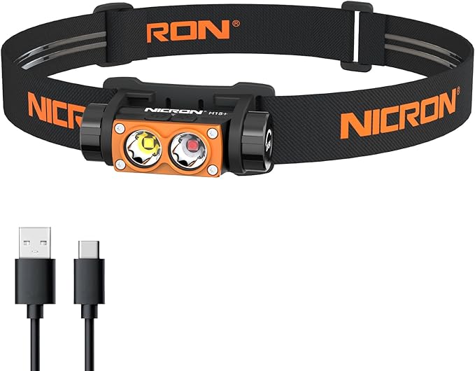NICRON H15T Headlamp Rechargeable, 500 Lumens LED Headlamp with Red Light, IP67 Waterproof 8 Modes Head Leamps for Camping Running Fishing Adults