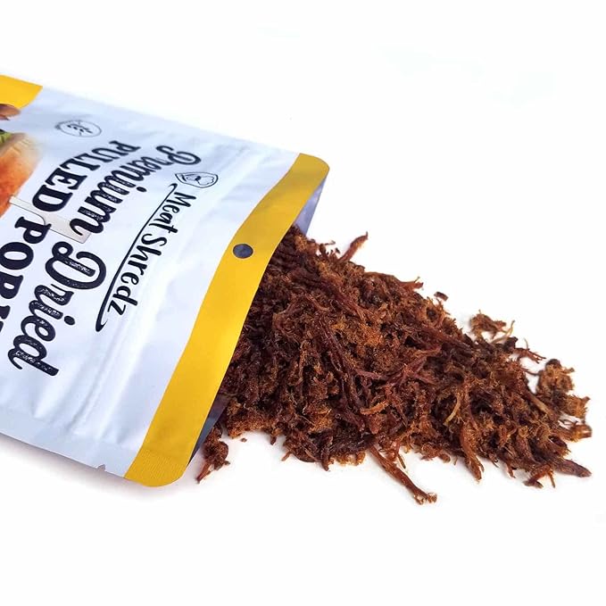 Meat Shredz - Premium Dried Pulled Pork (Carolina BBQ - Sweet Mustard, 4 Pack) | Gluten Free | High Protein & Low Sugar | Bacon Bits | Dehydrated Backpacking & Camping Food | Shredded, Dried Jerky Chew Snack