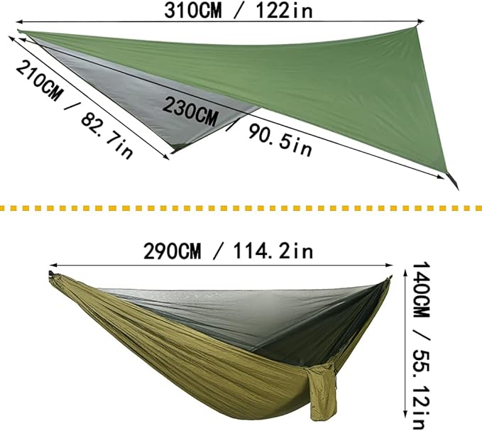 YCD Portable Camping Hammock Set,Single Double Hammock,Insect-Proof net,Rain Fly Tarp,high-Strength Parachute Cloth Hammock,Backpack Hiking Courtyard Outdoor Activities.