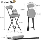Cushioned Padded Folding Stools, Folding Bar Stool with Backrest, 220lb Capacity, 19 Inch Collapsible Round Portable Foldable Chair for Outdoor Indoor Kitchen Camping Fishing (Grey, 2 Pack)
