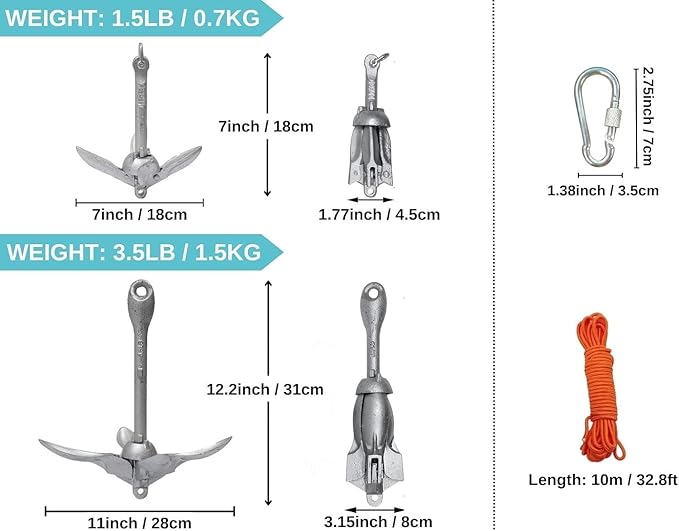 BeGrit Kayak Anchor Small Boat Anchor Folding Marine Anchor for Fishing,Kayak,Paddle Board,Canoe,Jet Ski, with 32.8 ft Anchor Tow Rope Carrying Bag