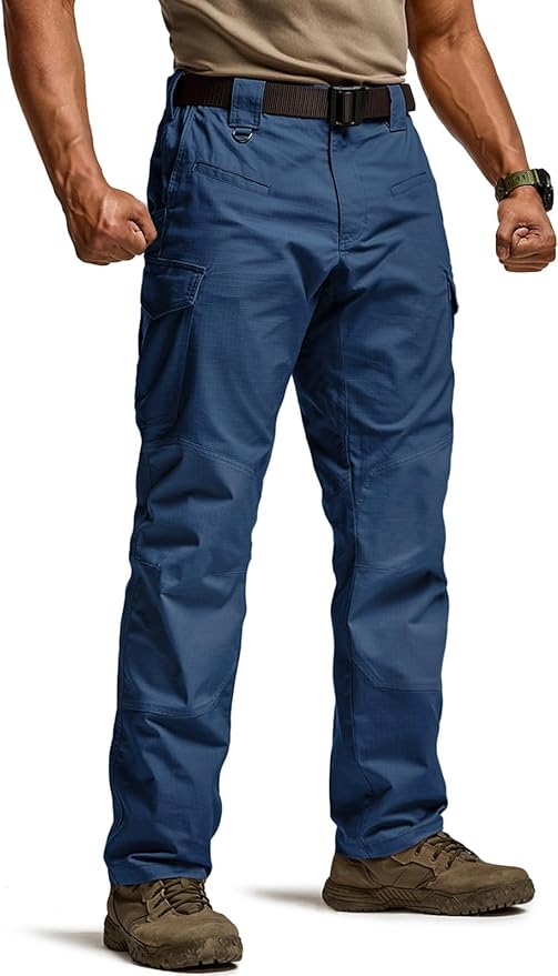 CQR Men's Flex Ripstop Tactical Pants, Water Resistant Stretch Cargo Pants, Lightweight EDC Hiking Work Pants