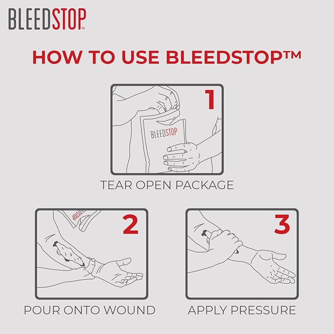 BleedStop™ First Aid Powder for Blood Clotting, Trauma Kit, Blood Thinner Patients, Camping Safety, and Survival Equipment for Moderate to Severe Bleeding Wounds or Nosebleeds - 1 (60g) Pouch