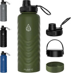 24oz Stainless Steel Insulated Water Bottle, 48H Ice Cold & 24H Hot, Leak-Proof Wide Mouth Lids (Straw & Spout), BPA-Free Bottles, Mens Water Bottle for Gym, Hiking, Travel - Green