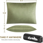 Ivellow Memory Foam Travel Pillow Compressible Camping Pillow for Sleeping Shredded Memory Foam Pillow Compact Firm Supportive Travel Pillow for Adults Kids Outdoor Hiking Essential Gear Green-S