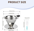 Stainless Steel Pour Over Coffee Dripper, Reusable Fine Mesh Filter for 1-2 Cups, Paperless Coffee Maker for Home, Travel, Camping