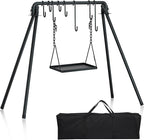 RELIANCER Grill Swing,Campfire Grill Cooking Stand w/8 Hooks & Storage Bag,Cast Iron BBQ Party Swing Grilling Cooking Rack,Outdoor Picnic Camping Cookware Hanging Rack,Collapsible Bonfire Barbecue Set