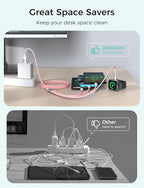 2Pack Multi Charging Cable for Apple Watch Charger 4 in 1 Travel Essentials RV Camping Essentials USB C/L/Micro Compatible with iWatch Series 11-1/iPhone 17/16/15/Android Airplane Gadgets-4FT/Pink