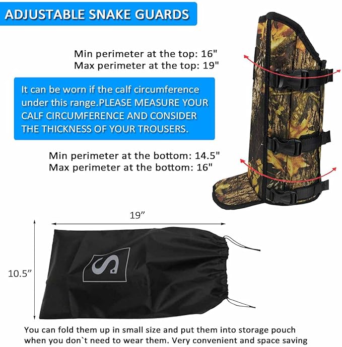 Snake Gaiters for Men & Women,Sturdy Snake Bite Proof Boots,Adjustable Snake Guards,Hiking Gaiters with Storage Pouch.