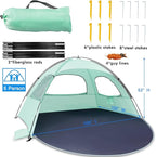 NXONE Beach Tent Sun Shade Shelter for 3/4/6 Person Person with UV Protection, Extended Floor, 3 Mesh Roll Up Windows & 8.0/8.5mm Fiberglass Rods丨Carry Bag Included