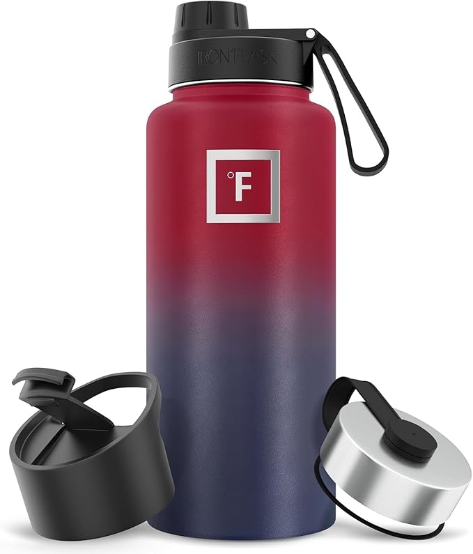 IRON °FLASK Camping & Hiking Hydration Flask with 3 Lids - Stainless Steel, Double Walled & Vacuum Insulated Water Bottle - Leak Proof & BPA Free (Dark Rainbow, Spout - 32 oz)
