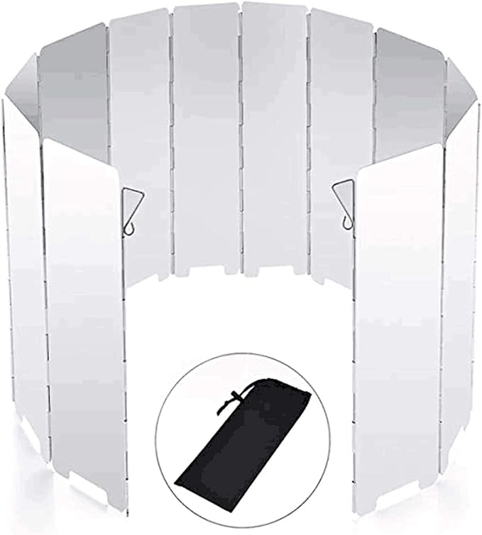 RioRand Folding Ultralight Camping Stove Windscreen Portable Backpacking Stove Windshield, Backpack Windscreen for Butane/Backpacking Stoves, Camp Windshield for Outdoor Camping, Hiking, BBQ 12 Plates