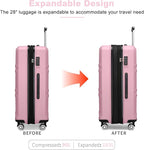 Kono 28 Inch Luggage Expandable Suitcase Lightweight with Spinner Wheels TSA Lock Hardside Large Checked Luggage Durable Rolling Suitcase Pink