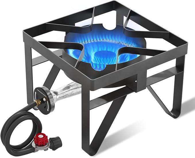Propane Burner, 200,000 BTU High Pressure Gas Stove with 0-20 PSI Regulator, Portable Camping Stove Outdoor Propane Stove for Camping, Turkey Fry, Backyard, Outdoor Cooking