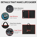 DOKIO 100W Portable Foldable Solar Panel Kit, Compact 18.9x26in Design 5.3lb with Standalone Controller and USB, Monocrystalline Charger for 12V Batteries, Power Stations, RV Camping Emergency Use