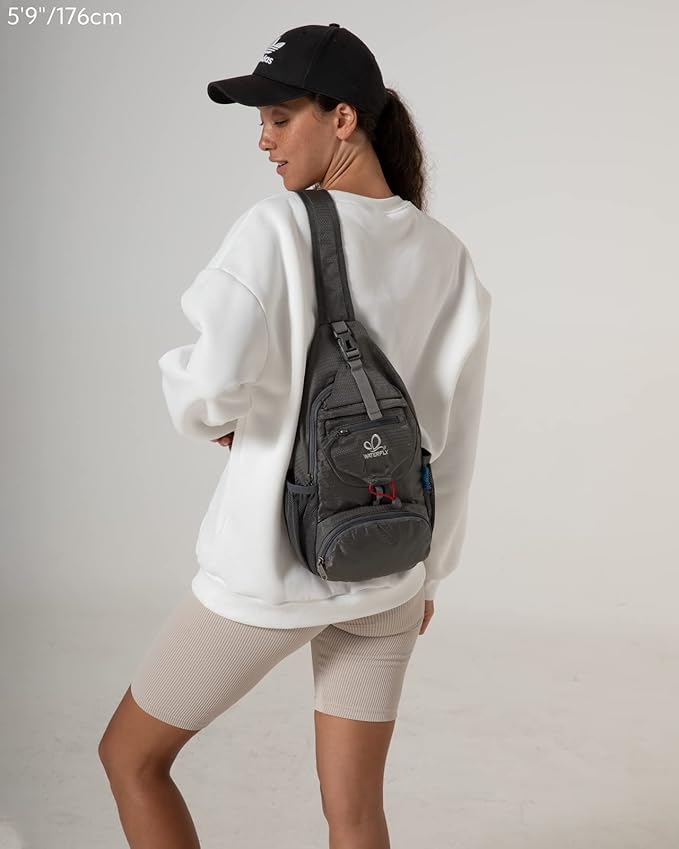 WATERFLY Packable Small Crossbody Sling Backpack Shoulder Chest Bag Daypack for Hiking Traveling Grey