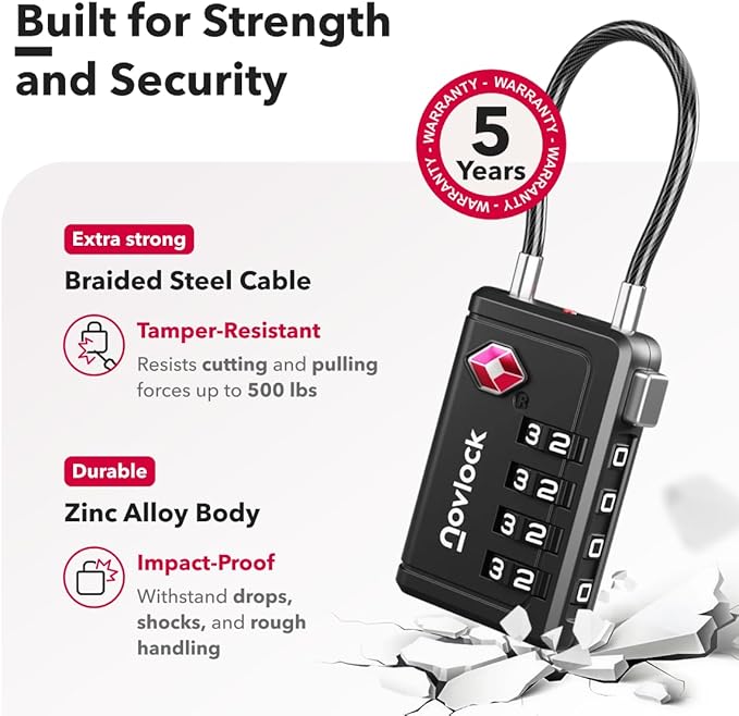 Luggage Locks TSA Approved with Inspection Indicator and Resettable 4-Digit, Easy-to-Read Combination, TSA Locks for Luggage, Suitcases, Backpacks & Travel Bags, Black, 10-Pack