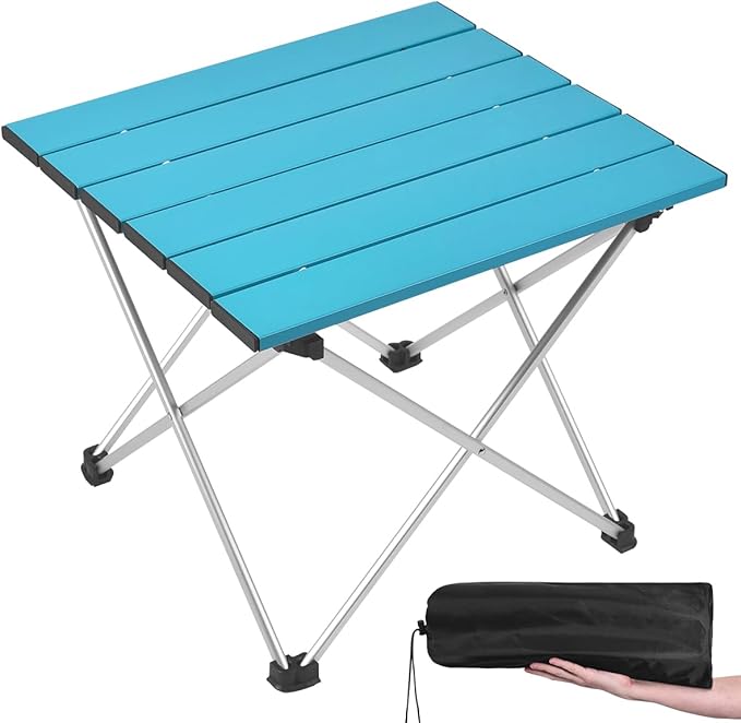 Grope Small Folding Camping Table with Aluminum Table Top, Beach Table for Sand with Carrying Bag,Prefect for Outdoor, Picnic, BBQ, Cooking, Festival (Deep Blue-M)