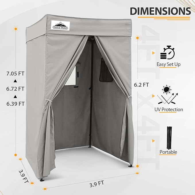EAGLE PEAK Flex Compact 4x4 Pop-up Canopy Changing Room, Portable Privacy Dressing Room for Indoor Fashion Photoshoots, Camping, or Pool, Gray