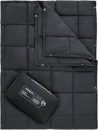 KingCamp Ultralight Camping Blanket, Packable Down Alternative Puffy Wearable Blankets Weatherproof Warm Package Quilt with Snap Buttons for Outdoor Hiking Travel Picnic Stadium (69"L x 53"W, BLACK)